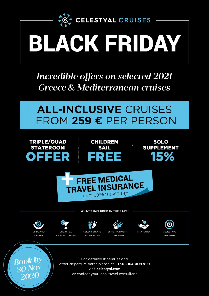 Η Celestyal Cruises Ανακοινώνει  «BLACK FRIDAY» προσφορά αλλά και την ειδική έπτωση για όσους μάχονατι στην πρώτη γραμμή