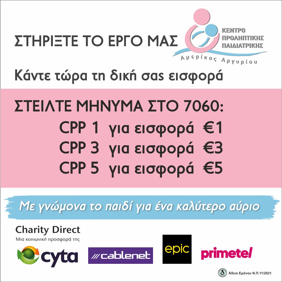 Σε εξέλιξη η υπηρεσία Charity Direct του Κέντρου Προληπτικής Παιδιατρικής 